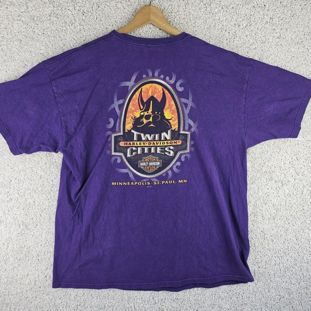 Harley-Davidson Twin Cities Minnesota T-Shirt‎ Menx XL Purple Viking Flames 2010